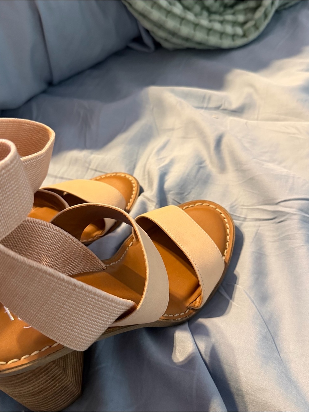 Franco Sarto Neutral Beige Strappy Block Heel Sandals